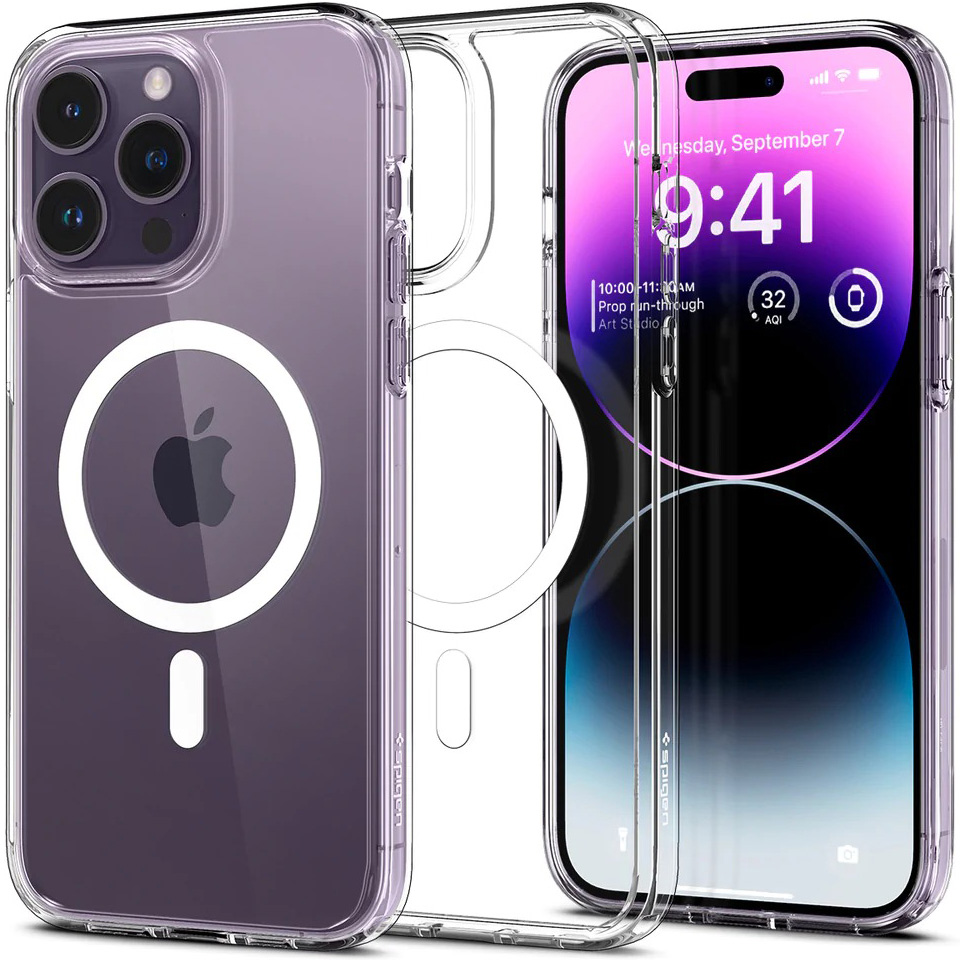 Etui pancerne z wbudowanym pierścieniem magnetycznym kompatybilne z akcesoriami z serii MagSafe Spigen Ultra Hybrid Mag do iPhone 14 Pro